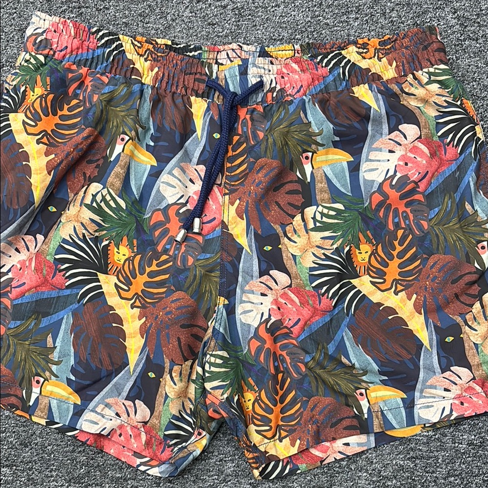 Vibrant Jungle Print Men's Swim Trunks